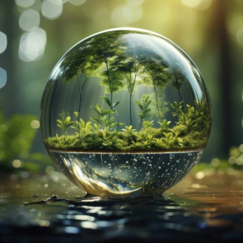 Realistic water drop with an ecosystem for world water day